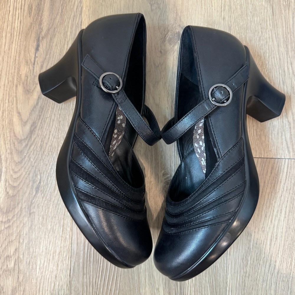 Dansko Becky Mary Jane Block Heels Black Napa Leather Womens EU 38 US 7-7.5 - Picture 4 of 11